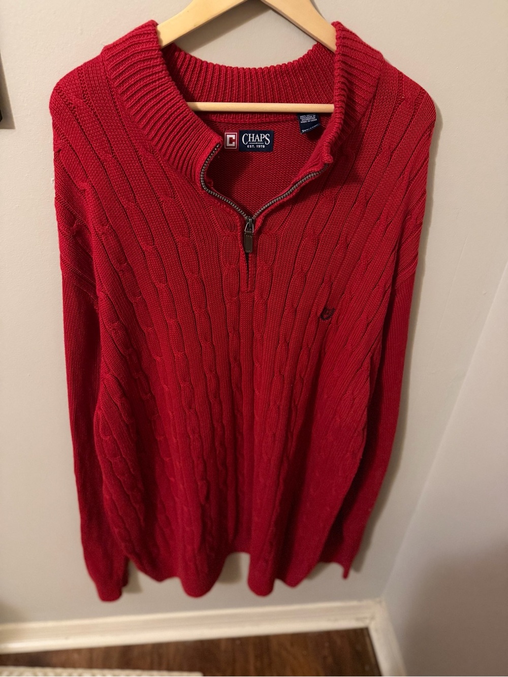 Chaps Men's Red Cable-Knit Quarter-Zip Sweater